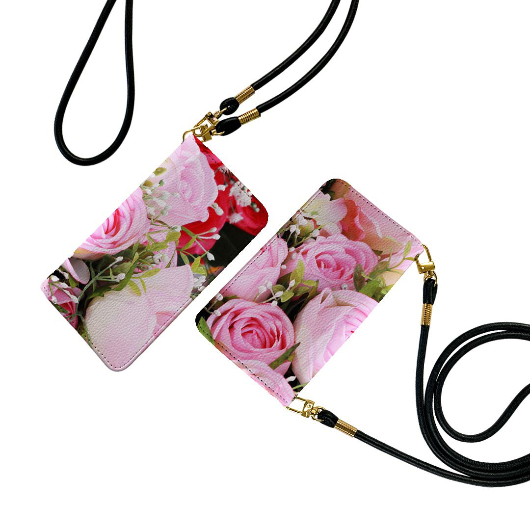 Galaxy A25 用 SC-53F / SCG33 共通対応 手帳型ケース ストラップ付き ショルダー スマホ 落下防止 手帳型 マグネット式 ピタッと閉まる スマホカバー 肩掛け 斜めかけ 006399 写真　花(2.0)