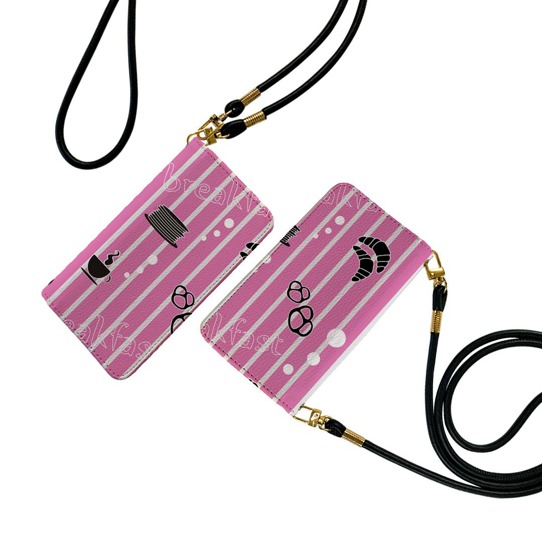 Xperia X Performance エクスペリア X SO-04H ストラップ付き so04h ケース ショルダー スマホ 落下防止 手帳型 マグネット式 ピタッと閉まる スマホカバー 肩掛け 斜めかけ 006404 朝食　パン　カップ