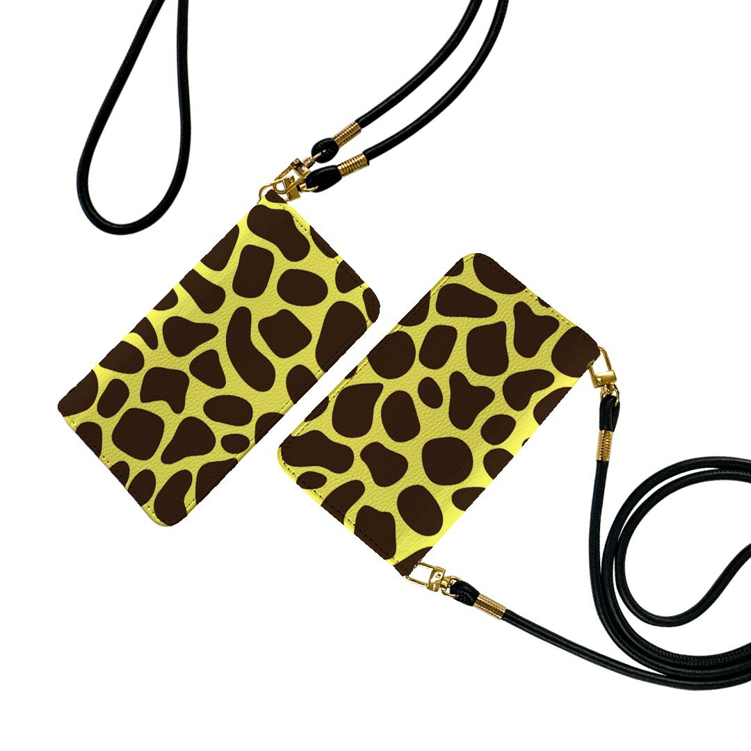 iPhone13pro 6.1インチ 専用 各キャリア iPhone13 Pro プロ 共通対応 ストラップ付き ケース ショルダー スマホ 落下防止 手帳型 マグネット式 ピタッと閉まる スマホカバー 肩掛け 斜めかけ 006408 ジラフ柄　動物　模様(2.0)