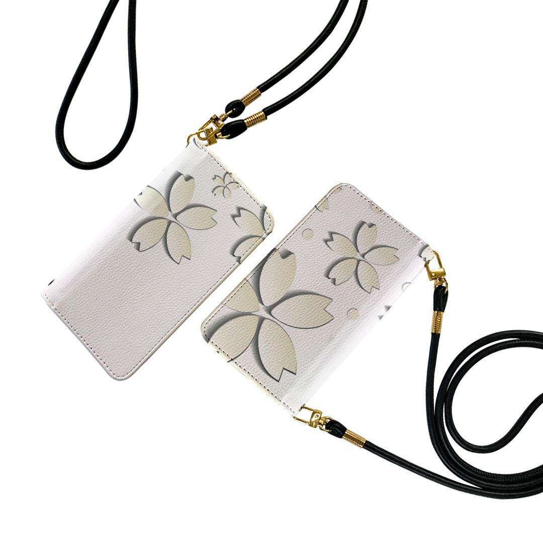 らくらくスマートフォン me F-01L ストラップ付き f01l ケース ショルダー スマホ 落下防止 手帳型 マグネット式 ピタッと閉まる スマホカバー 肩掛け 斜めかけ 006438 花