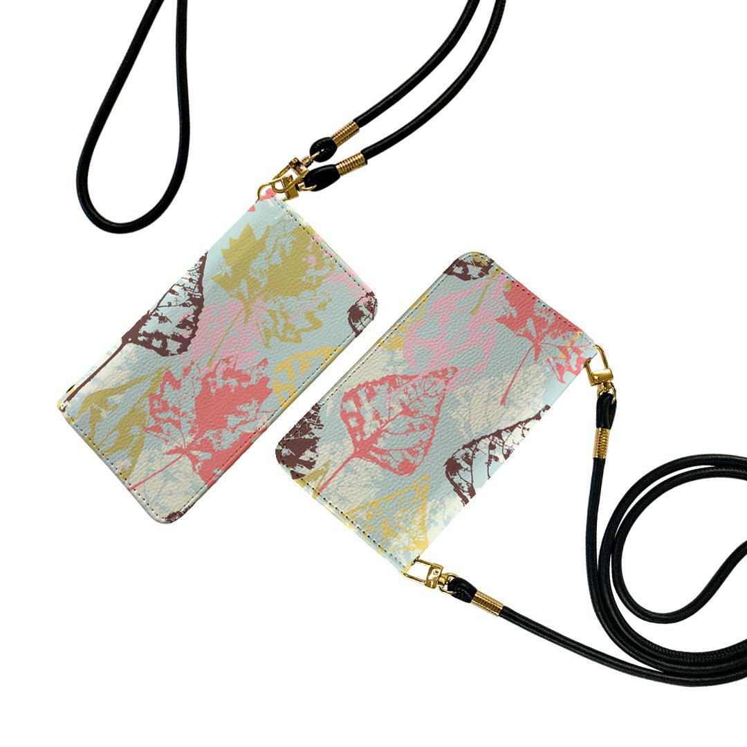 Galaxy A53 5G SC-53C / SCG15 共通対応 用 ケース カバー 手帳 sc53c ストラップ付き ケース ショルダー スマホ 落下防止 手帳型 マグネット式 ピタッと閉まる スマホカバー 肩掛け 斜めかけ 006505 模様　葉っぱ