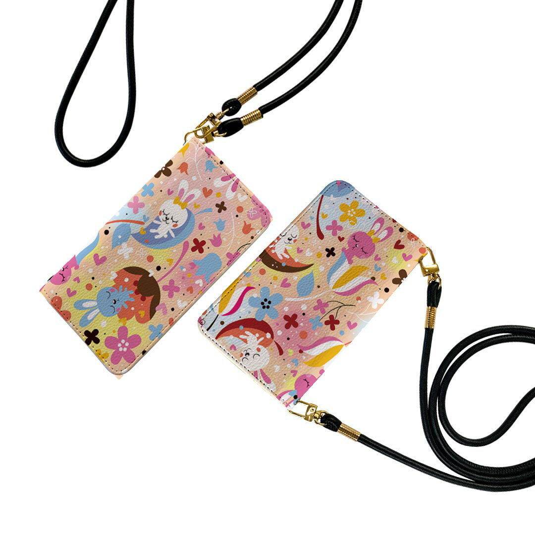 Rakuten - Galaxy S26 用 SC-51G / SCG36 共通対応 手帳型ケース ストラップ付き ショルダー スマホ sc51g 落下防止 手帳型 マグネット式 ピタッと閉まる スマホカバー 肩掛け 斜めかけ 006511 うさぎ　花
