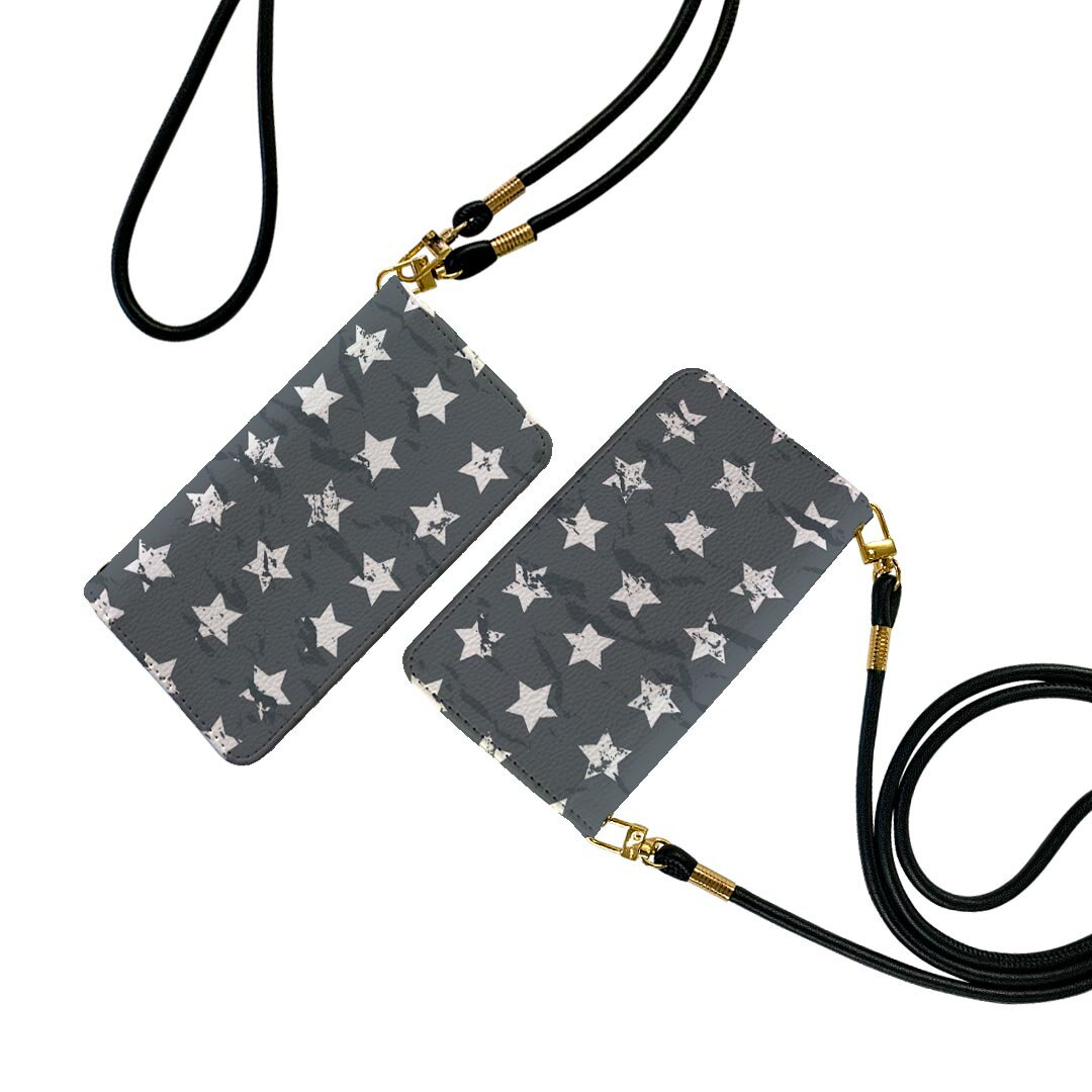 AQUOS zero6 SHG04 A102SH SH-RM18 ストラップ付き 2021 モデル ケース ショルダー スマホ 落下防止 手帳型 マグネット式 ピタッと閉まる スマホカバー 肩掛け 斜めかけ 006642 星　スター　模様