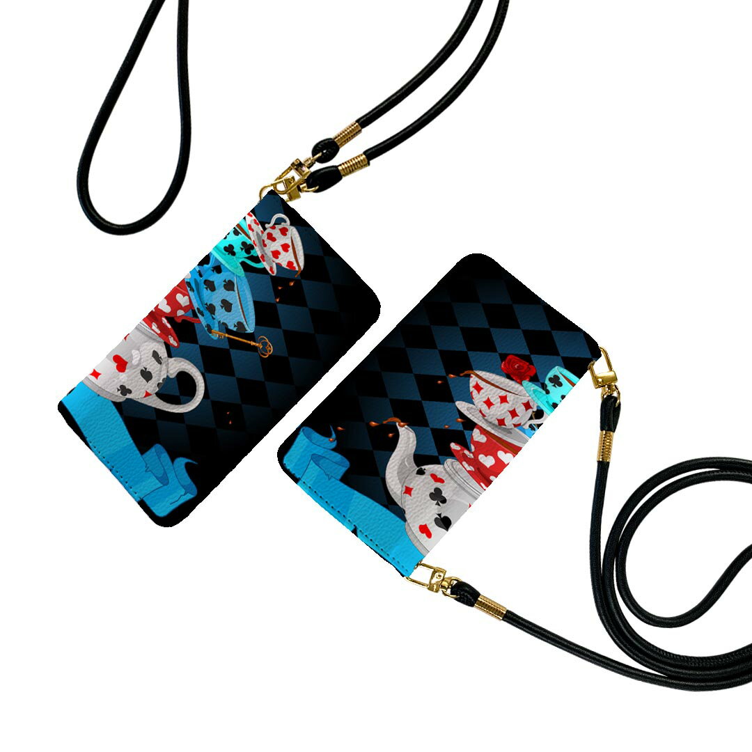 らくらくスマートフォン me F-01L ストラップ付き f01l ケース ショルダー スマホ 落下防止 手帳型 マグネット式 ピタッと閉まる スマホカバー 肩掛け 斜めかけ 006833 ティーポット(2.0)