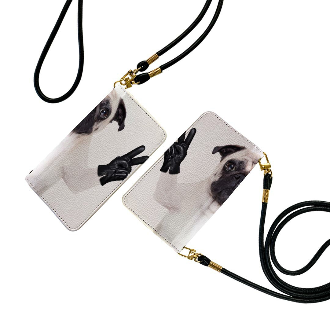 AQUOS sense7 SH-53C SHG10 用 共通対応 ケース カバー 手帳 sh53c ストラップ付き ケース ショルダー スマホ 落下防止 手帳型 マグネット式 ピタッと閉まる スマホカバー 肩掛け 斜めかけ 006895 アニマル 動物　犬　写真