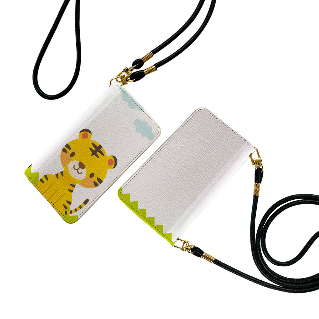 Galaxy A51 5G SC-54A ギャラクシー ストラップ付き sc54a ケース ショルダー スマホ 落下防止 手帳型 マグネット式 ピタッと閉まる スマホカバー 肩掛け 斜めかけ 007168 アニマル トラ キャラクター