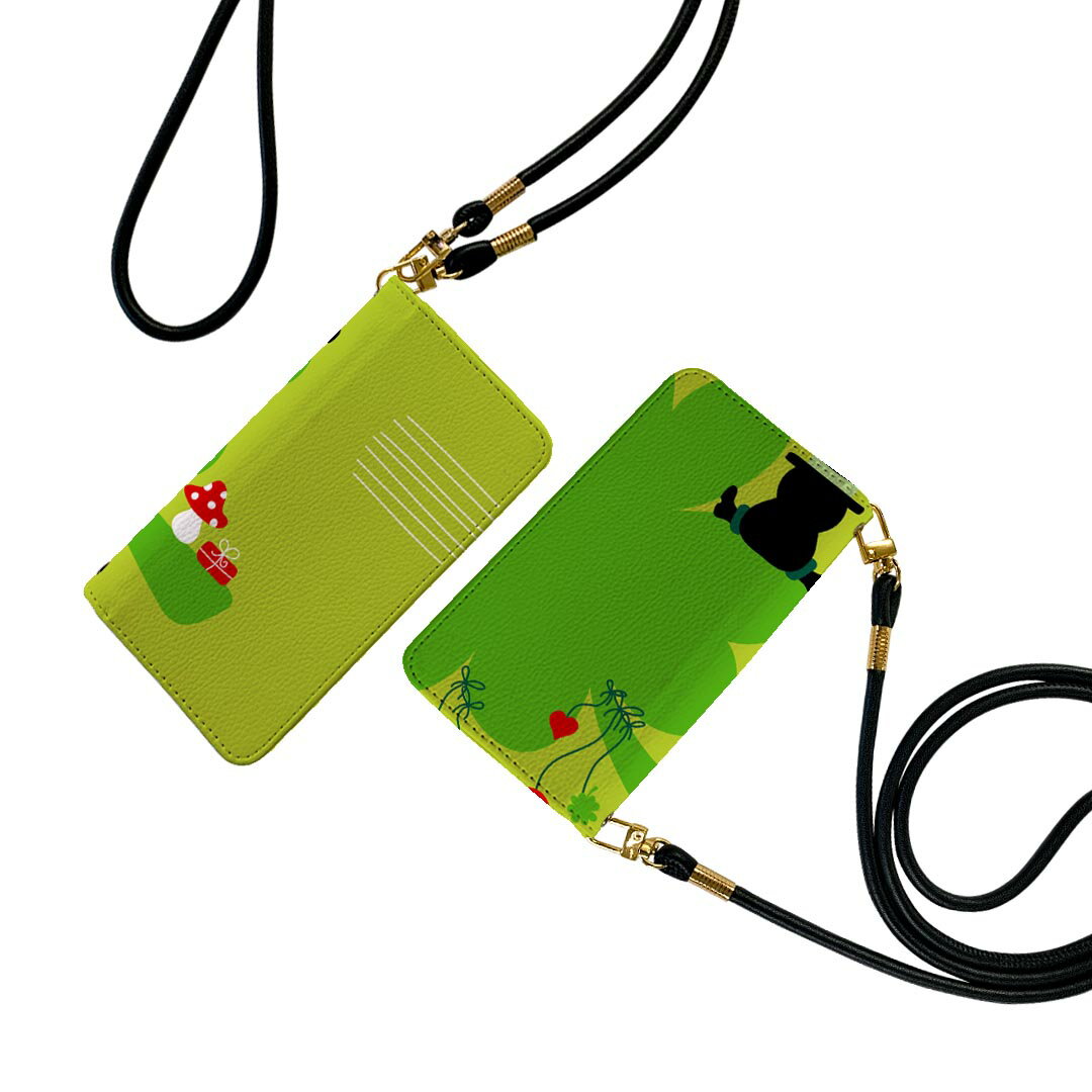 Xperia Ace SO-02L エクスペリア エース ストラップ付き so02l ケース ショルダー スマホ 落下防止 手帳型 マグネット式 ピタッと閉まる スマホカバー 肩掛け 斜めかけ 007270 クローバー イラスト