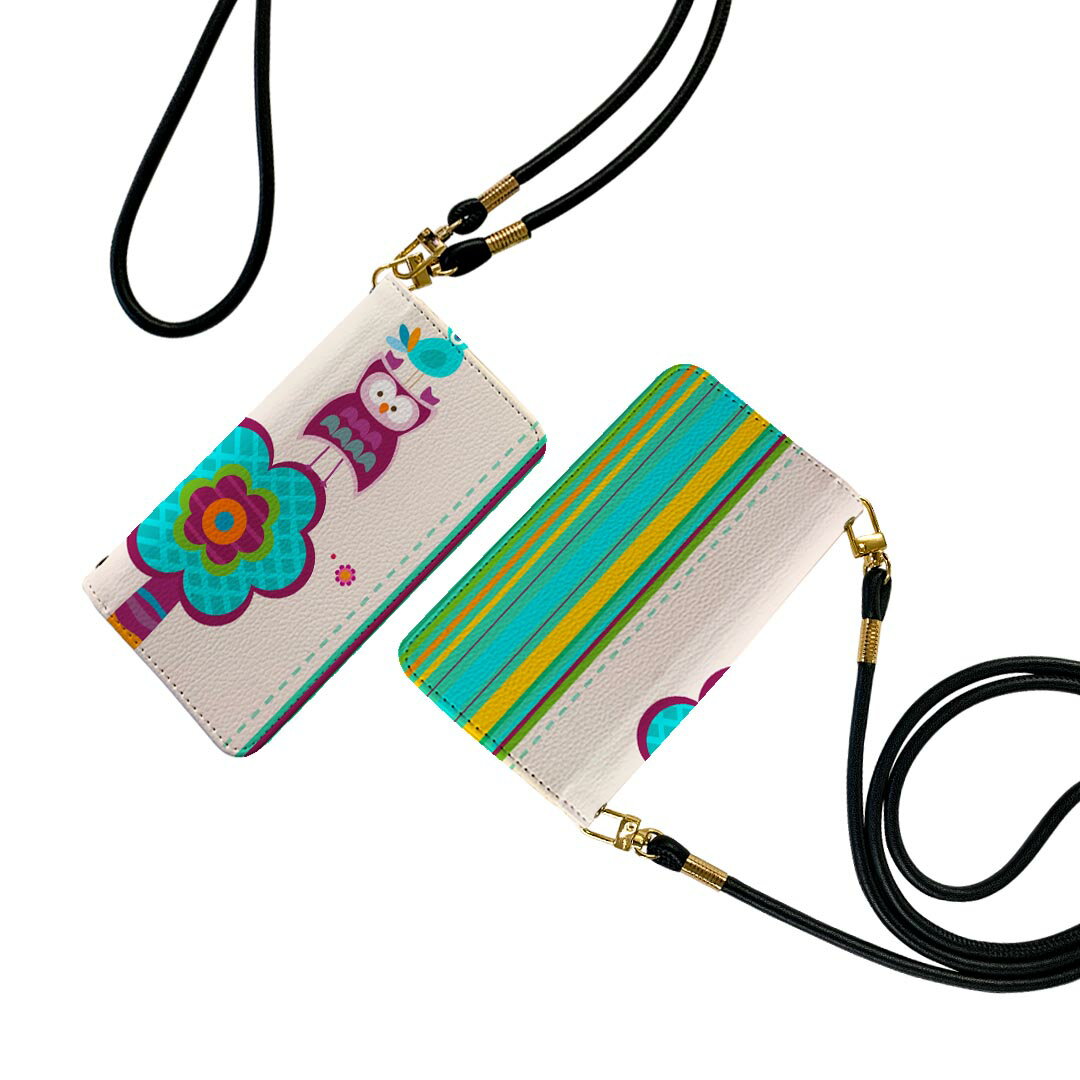 SO-04K Xperia XZ2 Premium so04k ケース ショルダー スマホ 落下防止 手帳型 マグネット式 ピタッと閉まる スマホカバー 肩掛け 斜めかけ 007277 花　　フクロウ　ストライプ(2)