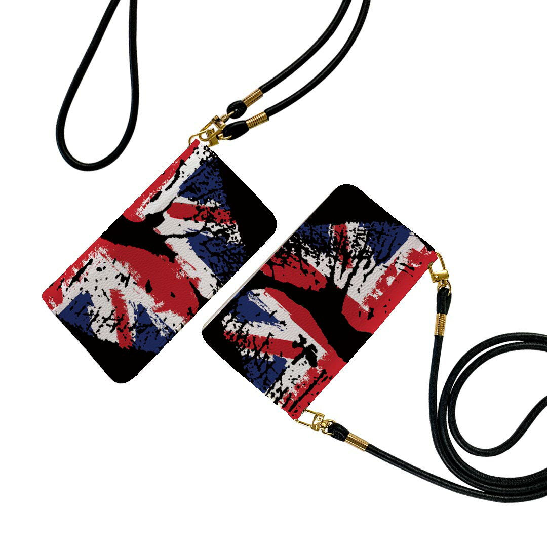 Xperia 5 IV 専用 ケース SO-54C SOG09 A204SO 共通対応 ストラップ付き so54c ケース ショルダー スマホ 落下防止 手帳型 マグネット式 ピタッと閉まる スマホカバー 肩掛け 斜めかけ 007311 唇 国旗 黒 ブラック