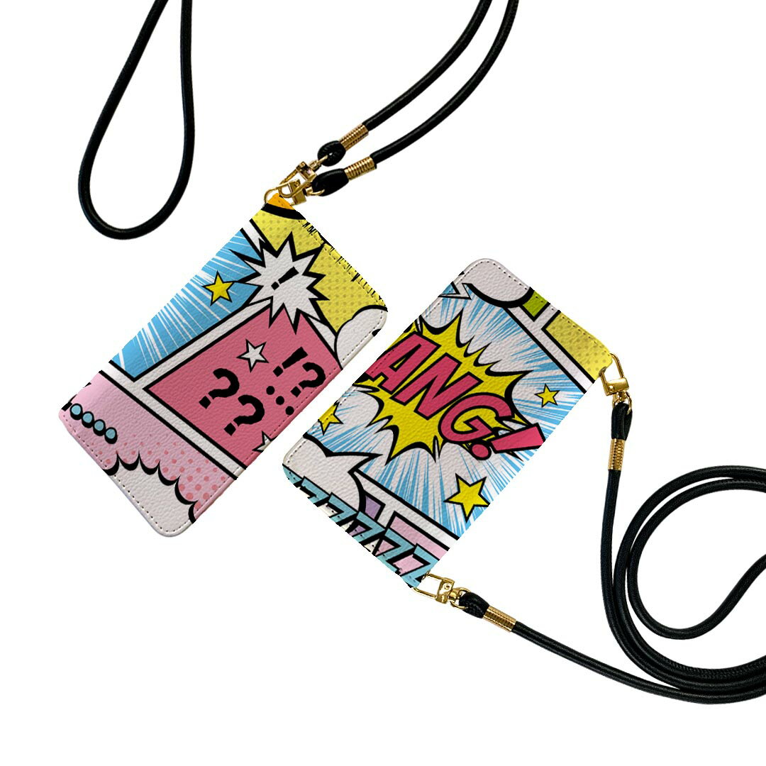 Xperia 10 V SO-52D / SOG11 / A302SO / XQ-DC44 エクスペリア テン マークファイブ 共通対応 ストラップ付き so52d ケース ショルダー スマホ 落下防止 手帳型 マグネット式 ピタッと閉まる スマホカバー 肩掛け 斜めかけ 007346 マンガ　漫画　カラフル　文字