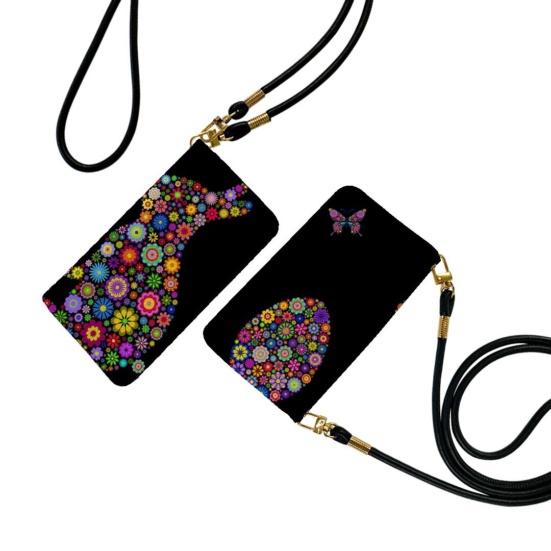 SHV44 AQUOS R3 アクオス アールスリー ストラップ付き ケース ショルダー スマホ 落下防止 手帳型 マグネット式 ピタッと閉まる スマホカバー 肩掛け 斜めかけ 007707 花　　カラフル　兎　うさぎ(2.0)