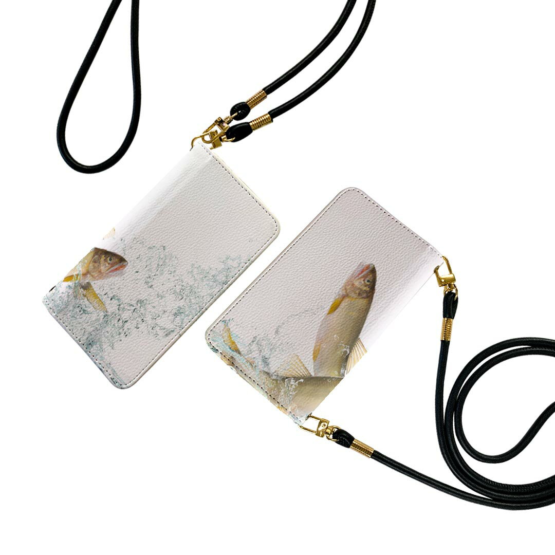 Xperia XZ3 SO-01L エクスペリア XZ3 ストラップ付き so01l ケース ショルダー スマホ 落下防止 手帳型 マグネット式 ピタッと閉まる スマホカバー 肩掛け 斜めかけ 007741 魚　さかな　水　みず