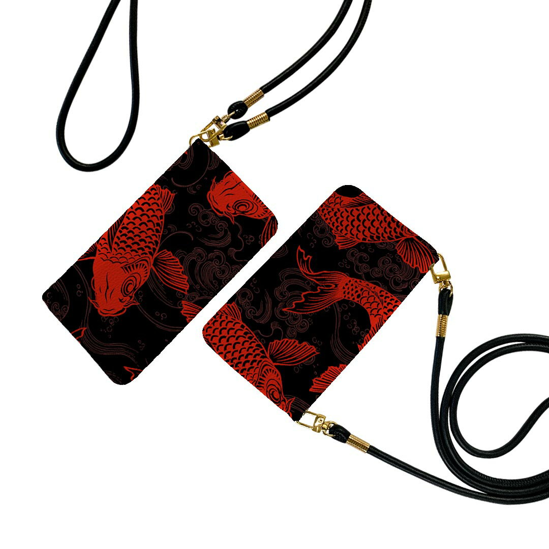Galaxy A21 SC-42A ギャラクシー sc42a ストラップ付き ケース ショルダー スマホ 落下防止 手帳型 マグネット式 ピタッと閉まる スマホカバー 肩掛け 斜めかけ 007975 和風　和柄　鯉　赤　レッド　魚(2)