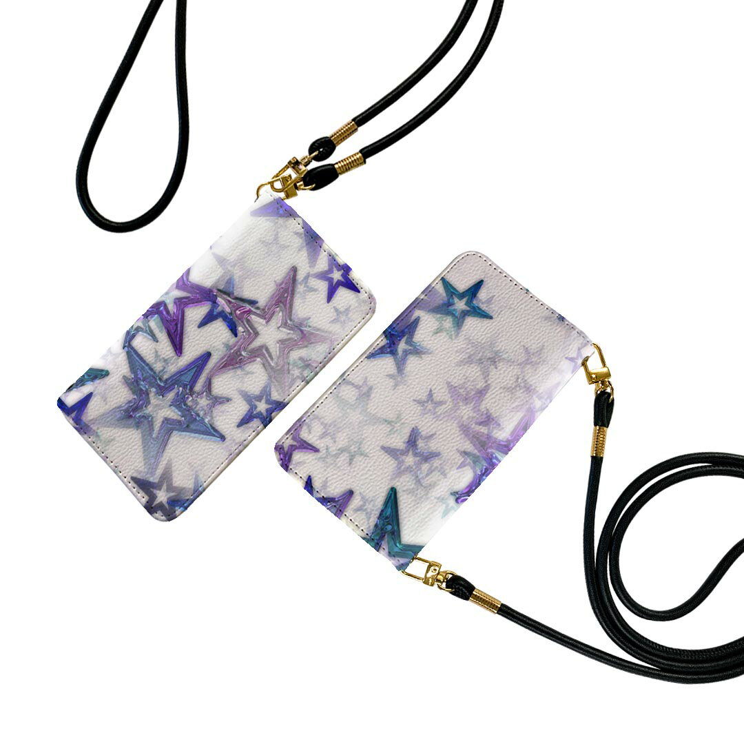 SH-M10 AQUOS zero アクオス ゼロ SIMフリー shm10 ストラップ付き ケース ショルダー スマホ 落下防止 手帳型 マグネット式 ピタッと閉まる スマホカバー 肩掛け 斜めかけ 008014 星　スター　模様　紫　青