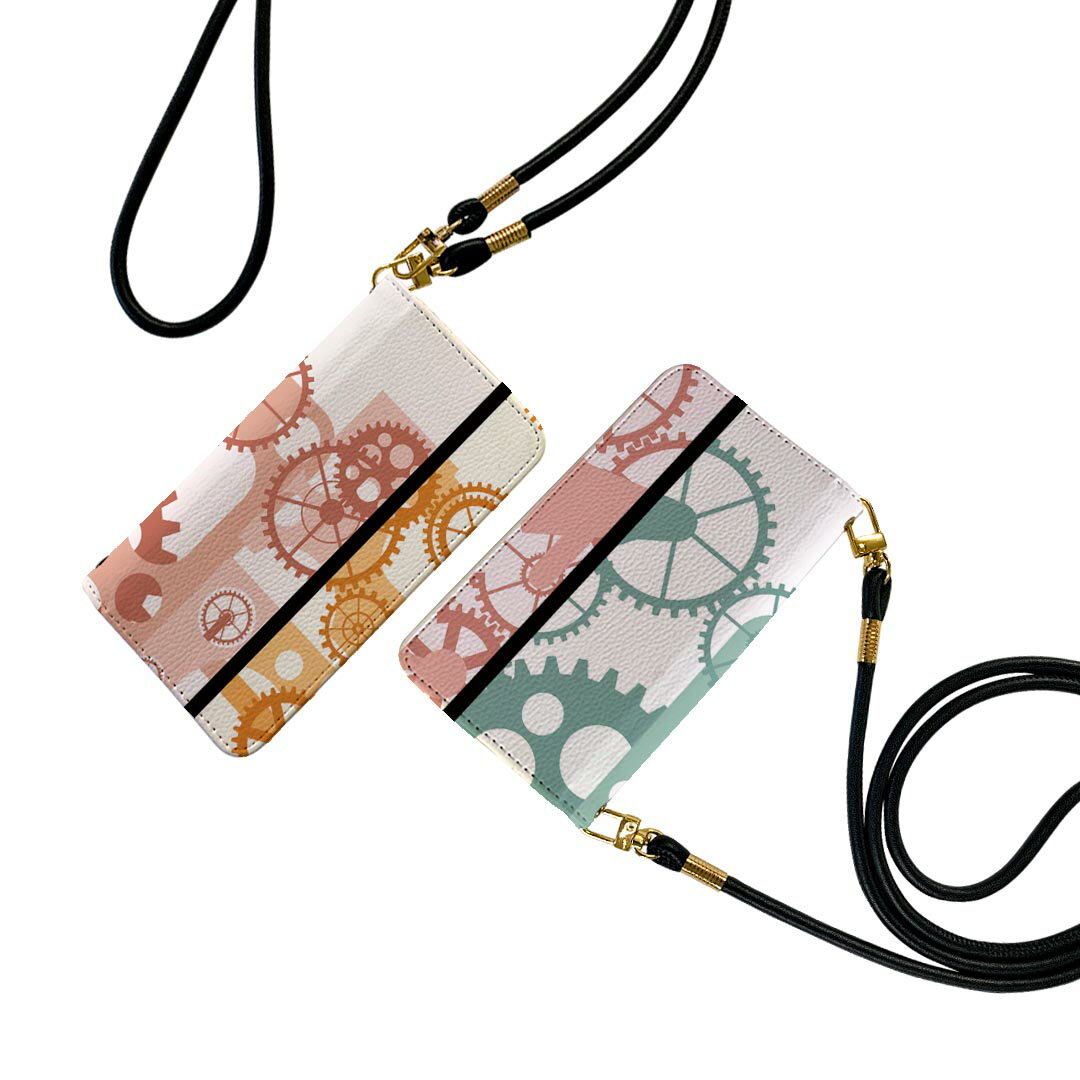 SH-M10 AQUOS zero アクオス ゼロ SIMフリー shm10 ストラップ付き ケース ショルダー スマホ 落下防止 手帳型 マグネット式 ピタッと閉まる スマホカバー 肩掛け 斜めかけ 008032 歯車　赤　青　オレンジ