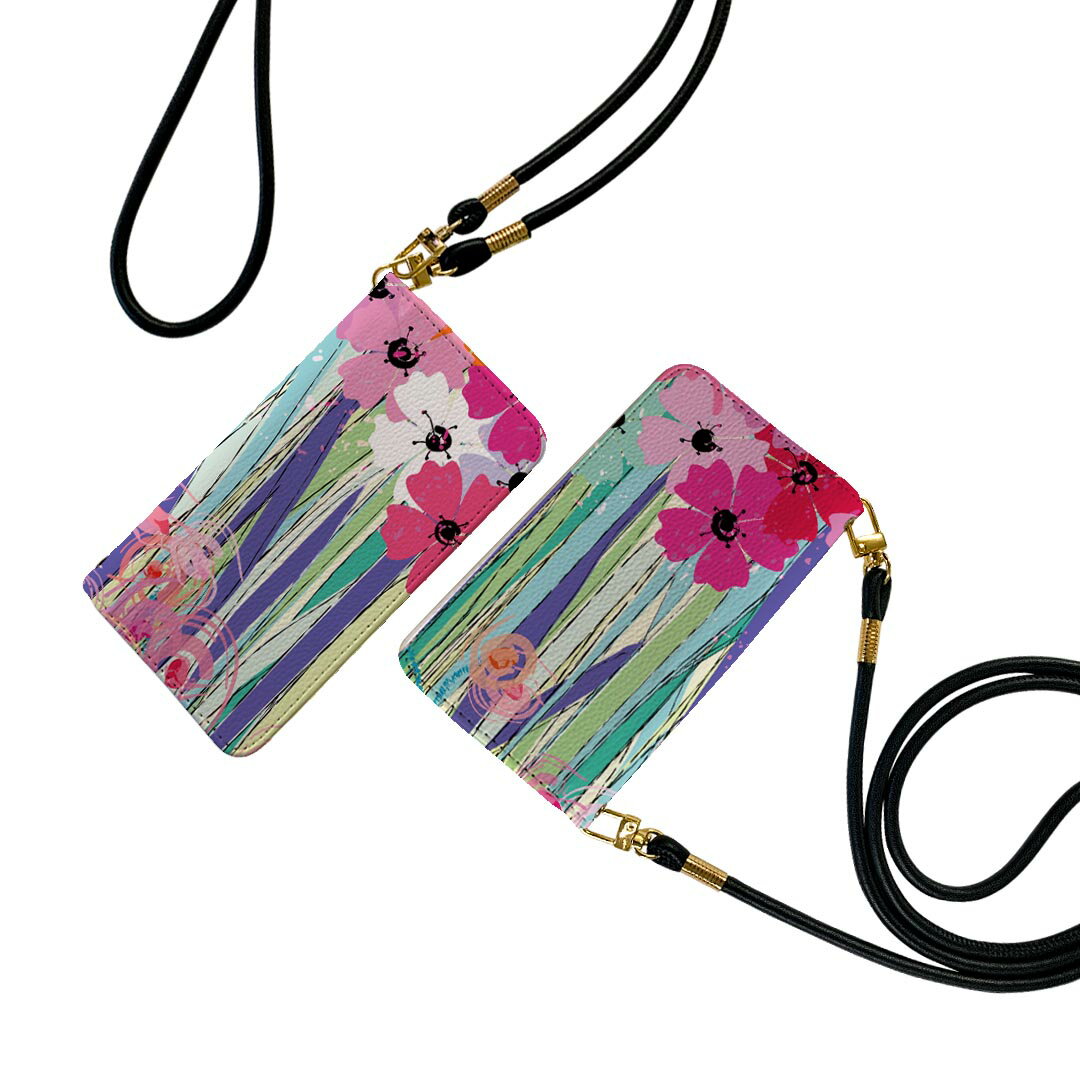 nubia S 5G A403ZT 用 手帳型ケース ストラップ付き a403zt ショルダー スマホ 落下防止 手帳型 マグネット式 ピタッと閉まる スマホカバー 肩掛け 斜めかけ 008039 花　　カラフル　ピンク(2.0)