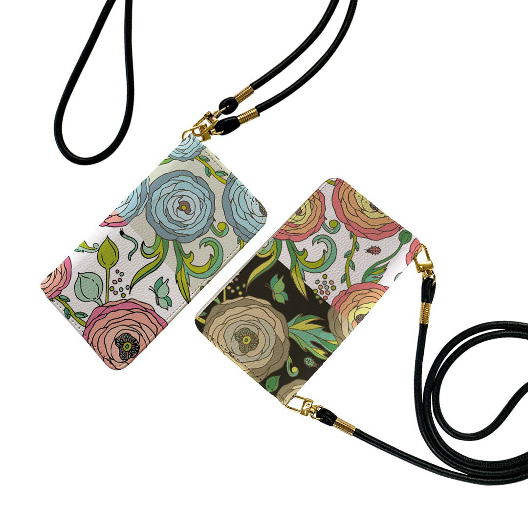 スマホケース 最新機種対応 スマホカバー 手帳型ストラップ付き ケース ショルダー スマホ 落下防止 手帳型 マグネット式 ピタッと閉まる ほぼ全機種対応 スマホカバー 肩掛け 斜めかけ 008163 花　　カラフル　パステル　模様