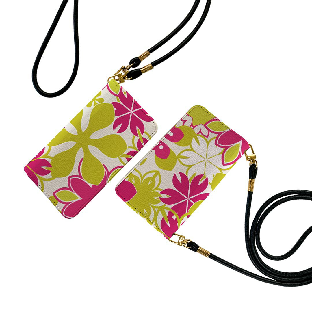 Galaxy A53 5G SC-53C / SCG15 共通対応 用 ケース カバー 手帳 sc53c ストラップ付き ケース ショルダー スマホ 落下防止 手帳型 マグネット式 ピタッと閉まる スマホカバー 肩掛け 斜めかけ 008168 花　　ピンク　黄緑　模様