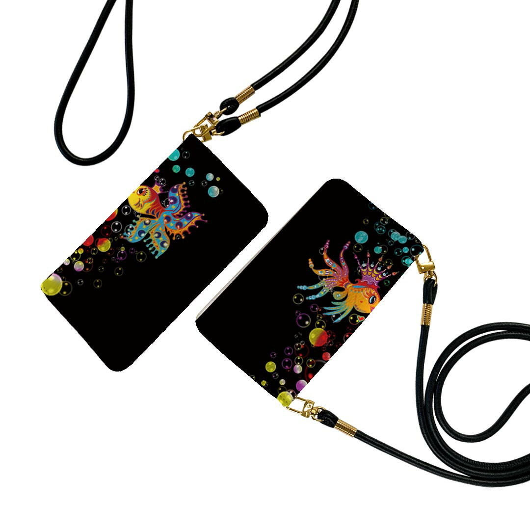 乐天商城 - Galaxy S25 Ultra 用 SC-52F / SCG32 共通対応 sc52f 手帳型ケース ストラップ付き ショルダー スマホ 落下防止 手帳型 マグネット式 ピタッと閉まる スマホカバー 肩掛け 斜めかけ 008363 イラスト　魚　カラフル