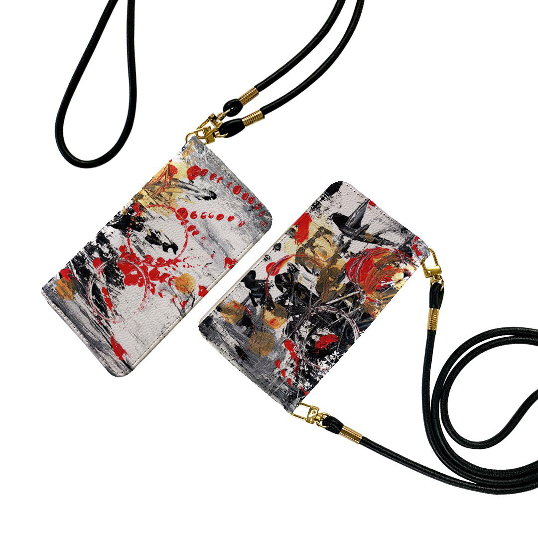 SO-01M Xperia 5 エクスペリア ファイブ so01m ストラップ付き ケース ショルダー スマホ 落下防止 手帳型 マグネット式 ピタッと閉まる スマホカバー 肩掛け 斜めかけ 008386 インク　ペンキ　赤　レッド