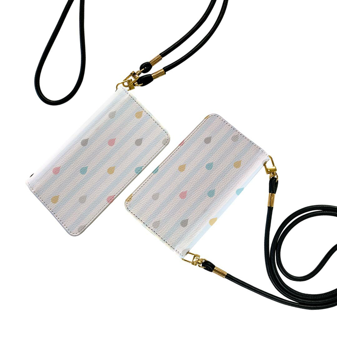 Xperia 10 III エクスペリア SO-52B SOG04 共通対応 ストラップ付き so52b ケース ショルダー スマホ 落下防止 手帳型 マグネット式 ピタッと閉まる スマホカバー 肩掛け 斜めかけ 008448 パステル　カラフル　しずく　ストライプ