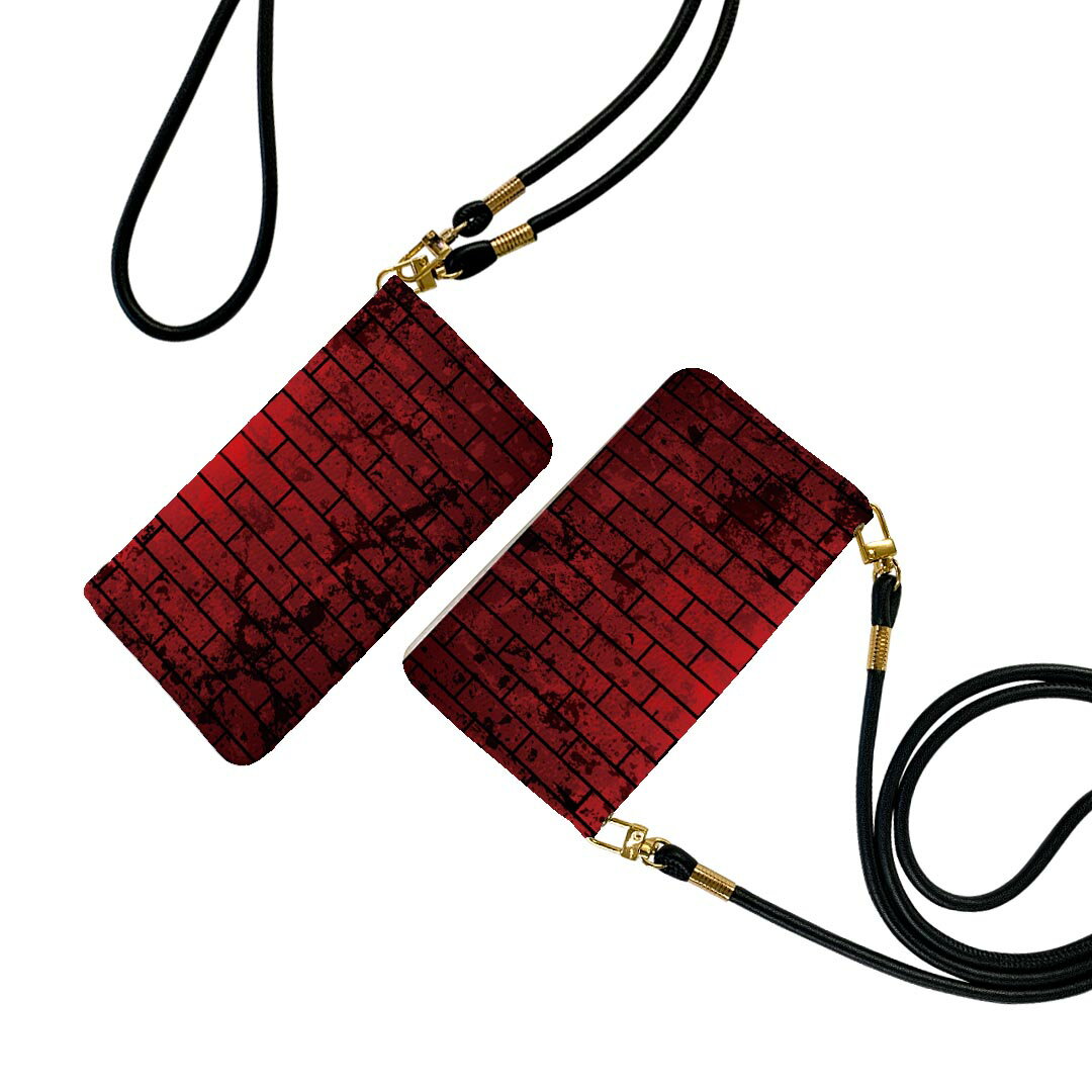 AQUOS R6 SH-51B アクオス ストラップ付き sh51b ケース ショルダー スマホ 落下防止 手帳型 マグネット式 ピタッと閉まる スマホカバー 肩掛け 斜めかけ 008497 赤　レッド　黒　ブラック　レンガ