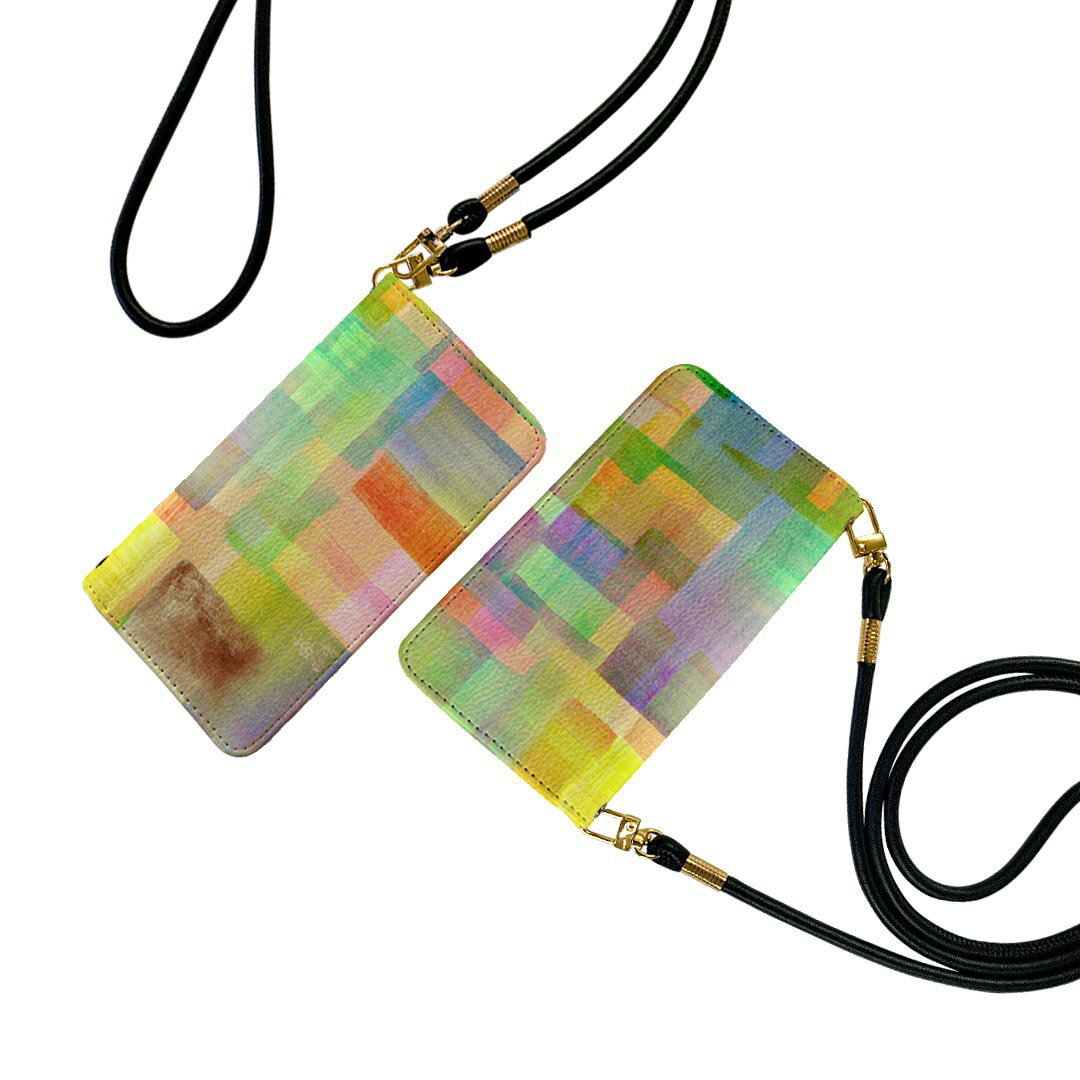 iPhone13pro 6.1インチ 専用 各キャリア iPhone13 Pro プロ 共通対応 ストラップ付き ケース ショルダー スマホ 落下防止 手帳型 マグネット式 ピタッと閉まる スマホカバー 肩掛け 斜めかけ 008553 カラフル　パステル　模様