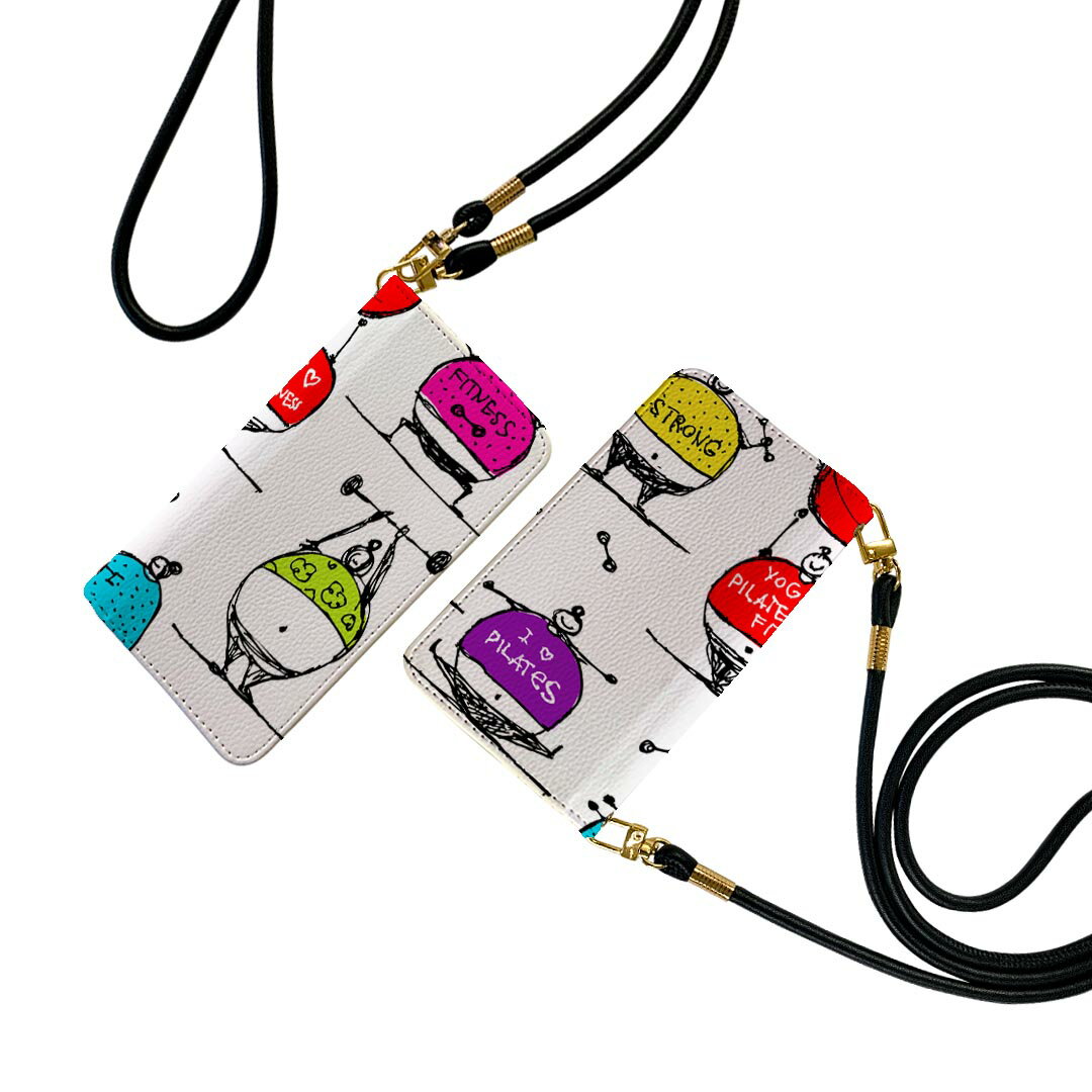 Galaxy A22 5G SC-56B ギャラクシー ストラップ付き sc56b ケース ショルダー スマホ 落下防止 手帳型 マグネット式 ピタッと閉まる スマホカバー 肩掛け 斜めかけ 008610 イラスト　カラフル　人物　ダイエットのサムネイル