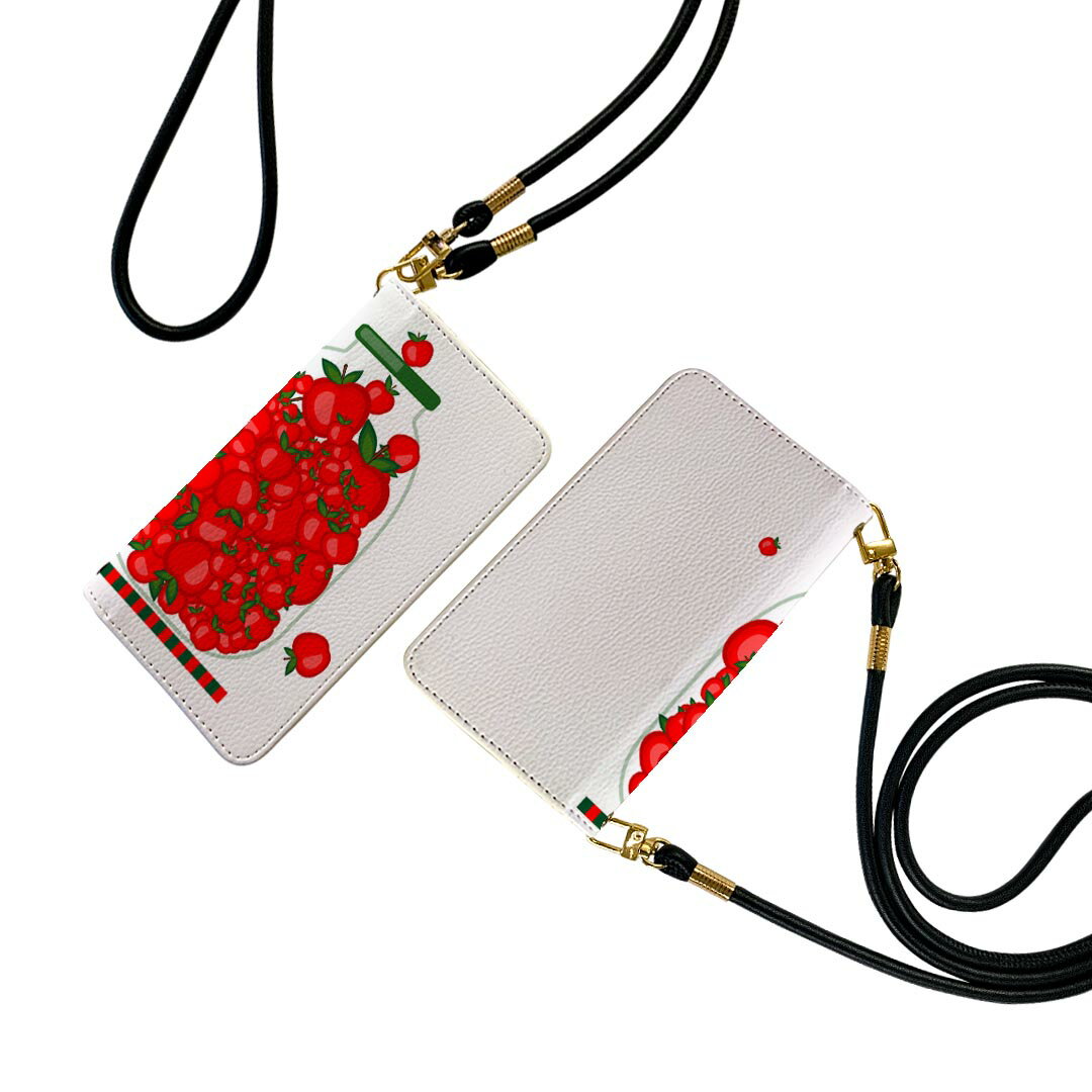 Galaxy A51 5G SCG07 ギャラクシー ストラップ付き scg07 ケース ショルダー スマホ 落下防止 手帳型 マグネット式 ピタッと閉まる スマホカバー 肩掛け 斜めかけ 009174 果物　赤　リンゴ(2.0)