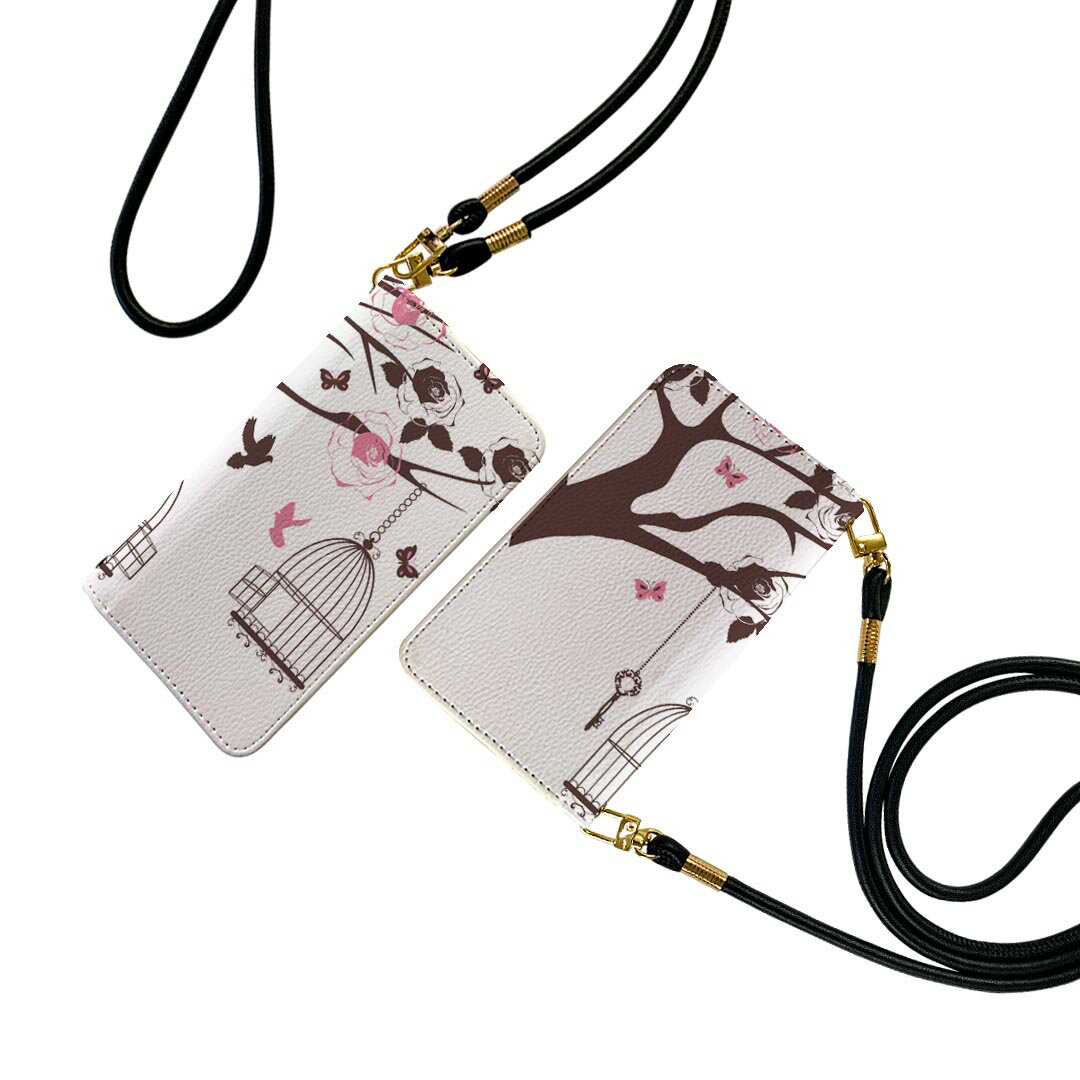 SC-02L Galaxy Feel2 ギャラクシー フィールツー ストラップ付き sc02l ケース ショルダー スマホ 落下防止 手帳型 マグネット式 ピタッと閉まる スマホカバー 肩掛け 斜めかけ 009768 　蝶　鳥