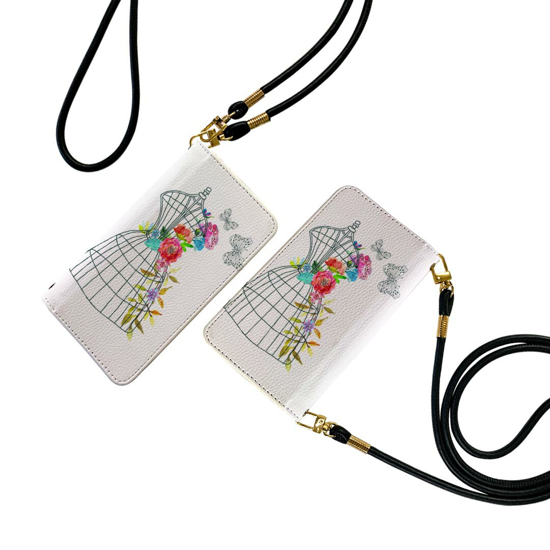 Galaxy S21 5G SC-51B ギャラクシー ストラップ付き sc51b ケース ショルダー スマホ 落下防止 手帳型 マグネット式 ピタッと閉まる スマホカバー 肩掛け 斜めかけ 010039 おしゃれ　蝶