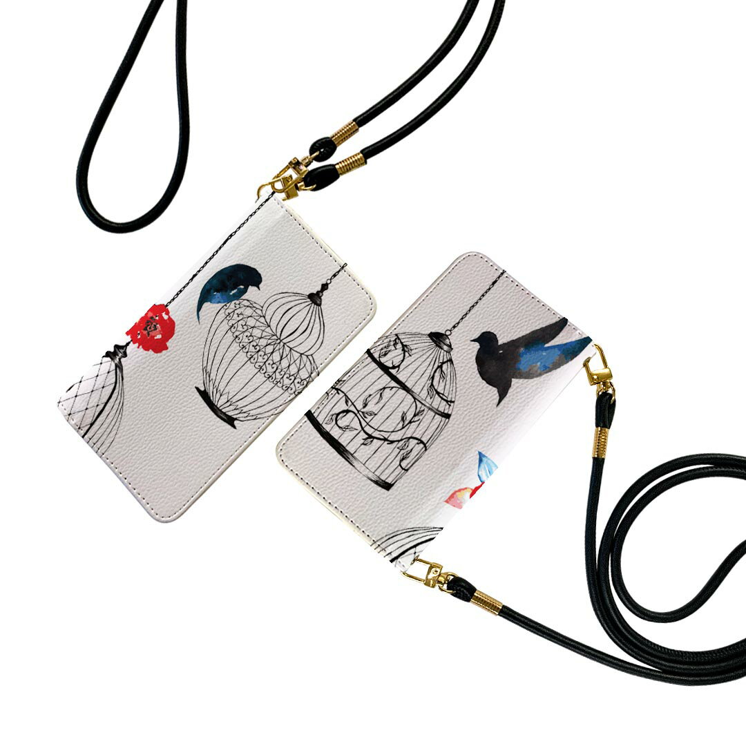 Xperia 10 II SOV43 エクスペリア テン マークツー Xperia10 ストラップ付き ケース ショルダー スマホ 落下防止 手帳型 マグネット式 ピタッと閉まる スマホカバー 肩掛け 斜めかけ 010040 鳥　　カラフル