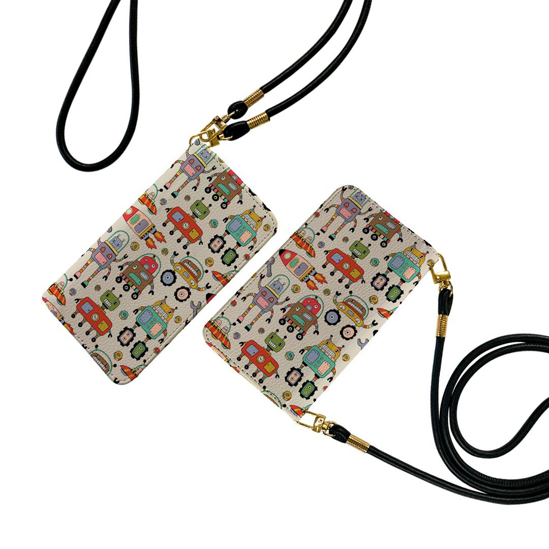 SHV45 AQUOS sense3 アクオス センススリー shv45 ストラップ付き ケース ショルダー スマホ 落下防止 手帳型 マグネット式 ピタッと閉まる スマホカバー 肩掛け 斜めかけ 010130 ロボット　カラフル　ロケット