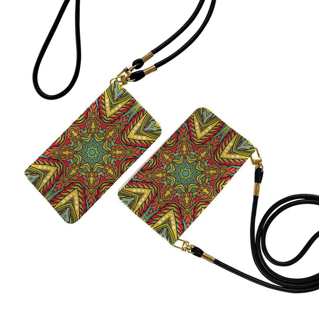 シンプルスマホ5 A001SH ストラップ付き ケース ショルダー スマホ 落下防止 手帳型 マグネット式 ピタッと閉まる スマホカバー 肩掛け 斜めかけ 010139 アジアン　模様　緑