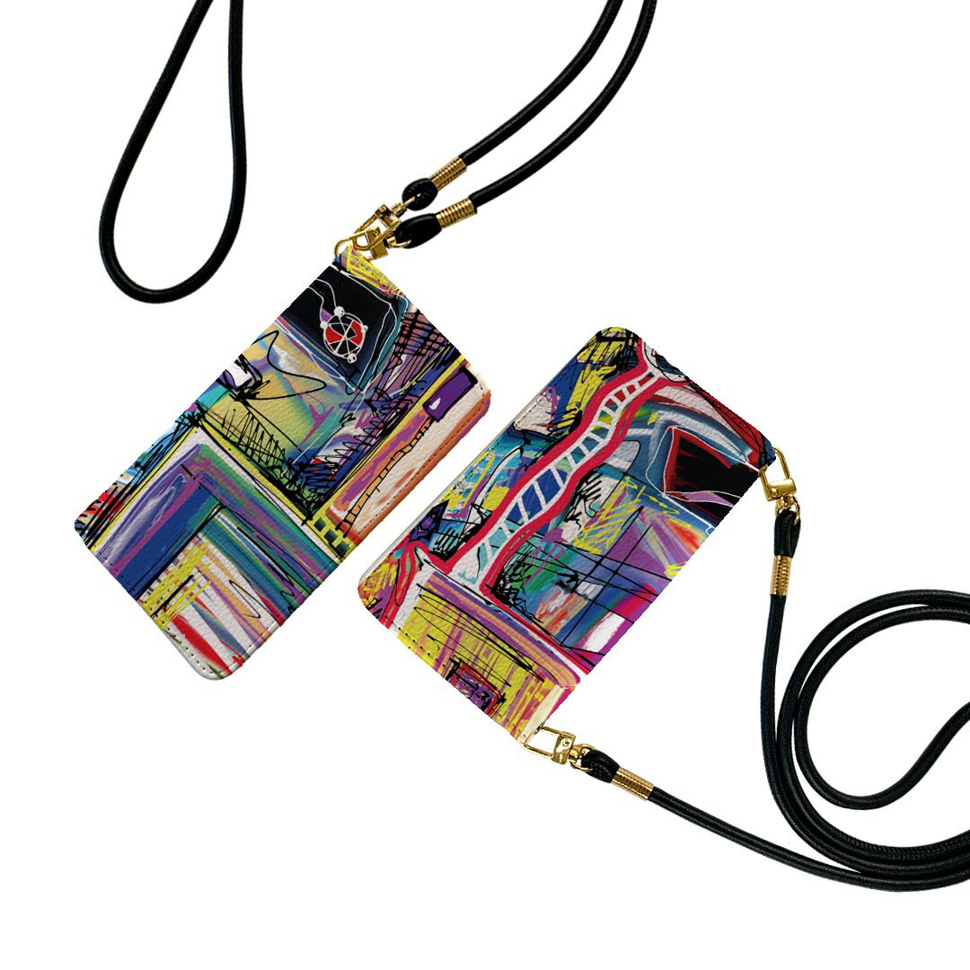 iPhone12 mini 5.4インチ 専用 手帳型ケース ストラップ付き ショルダー スマホ 落下防止 手帳型 マグネット式 ピタッと閉まる スマホカバー 肩掛け 斜めかけ 010271 カラフル　風景　ペイント(2.0)