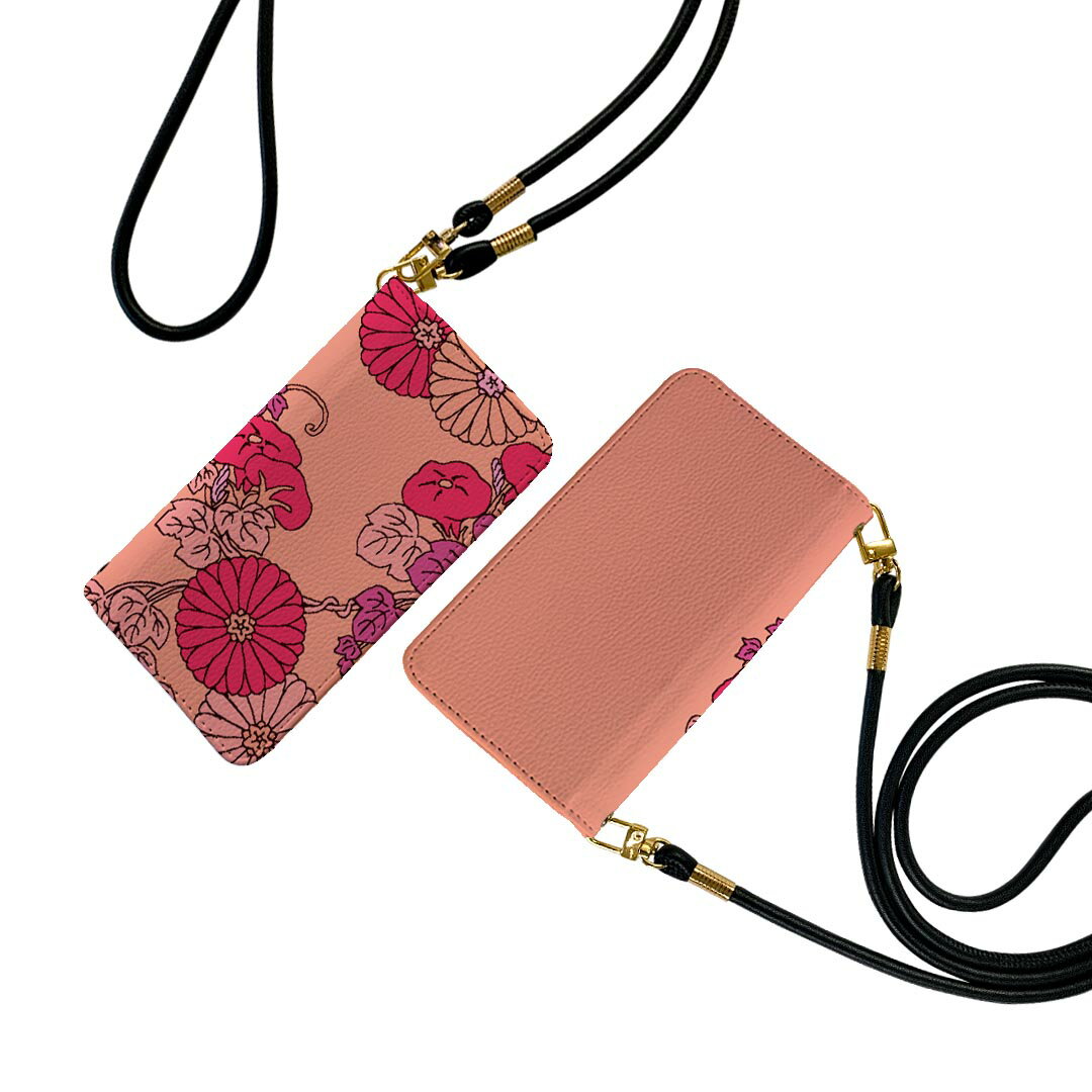 iPhone13 6.1インチ 専用 各キャリア ストラップ付き iphone 13 ケース ショルダー スマホ 落下防止 手帳型 マグネット式 ピタッと閉まる スマホカバー 肩掛け 斜めかけ 010359 和風　和柄