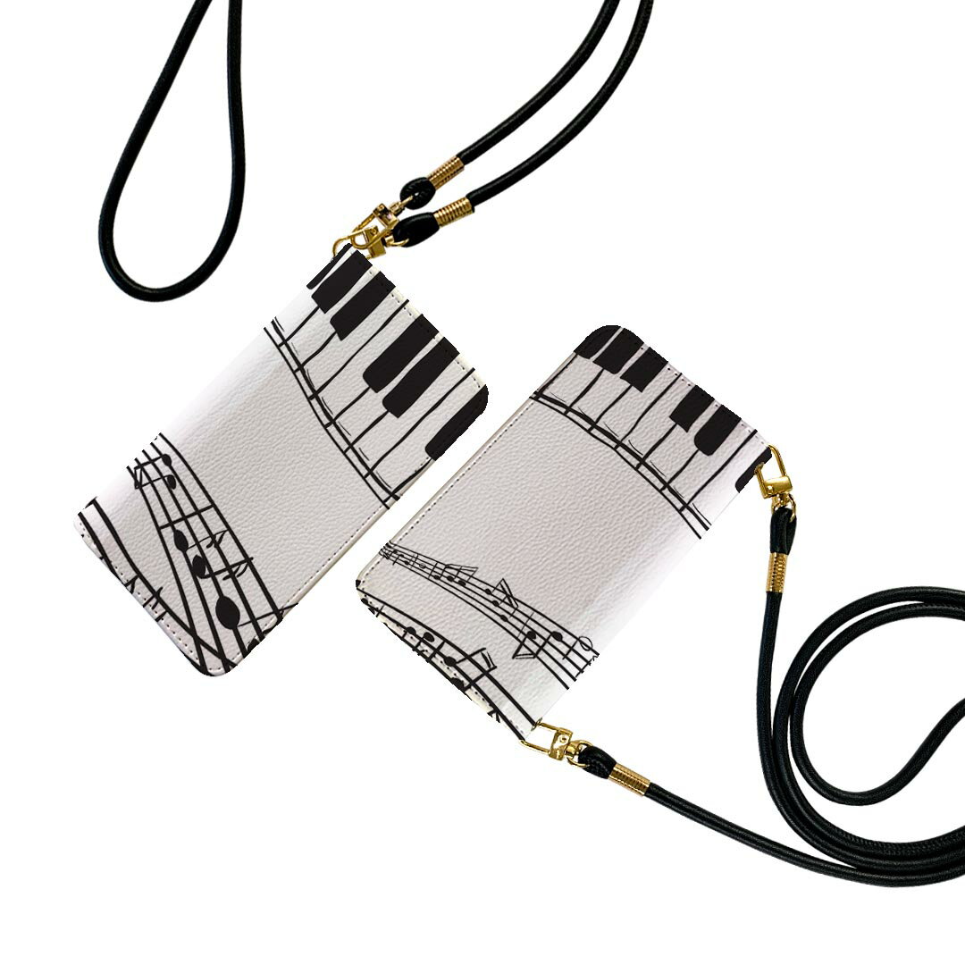 AQUOS Sense4 専用 ケース カバー SH-41A SH-RM15 SH-M15 A003SH 手帳型 ストラップ付き ショルダー スマホ 落下防止 手帳型 マグネット式 ピタッと閉まる 肩掛け 斜めかけ 010406 音楽　ピアノ　音符(2.0)