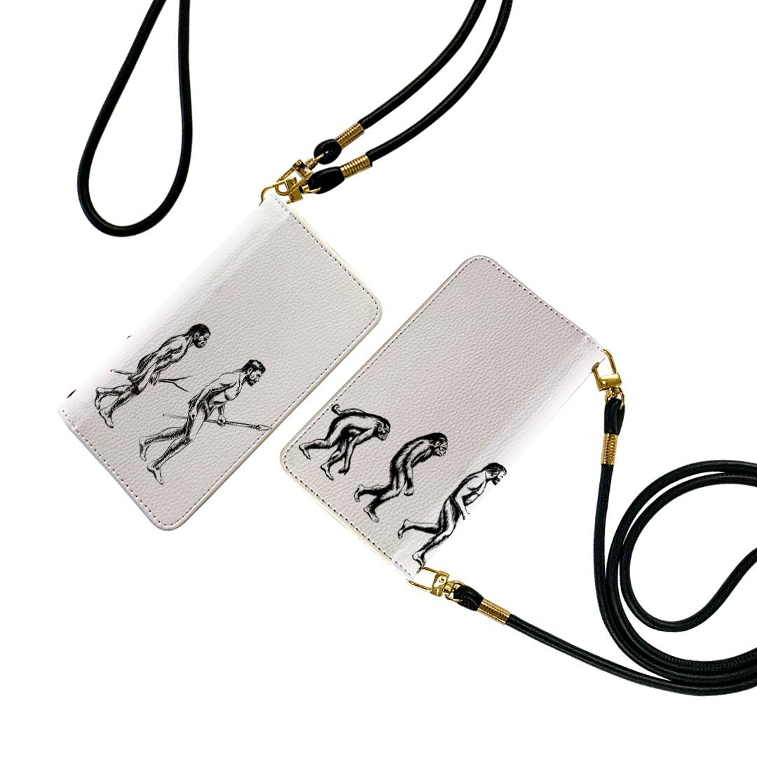 AQUOS R2 SH-03K アクオスR2 ストラップ付き sh03k ケース ショルダー スマホ 落下防止 手帳型 マグネット式 ピタッと閉まる スマホカバー 肩掛け 斜めかけ 010970 人物　猿　人間