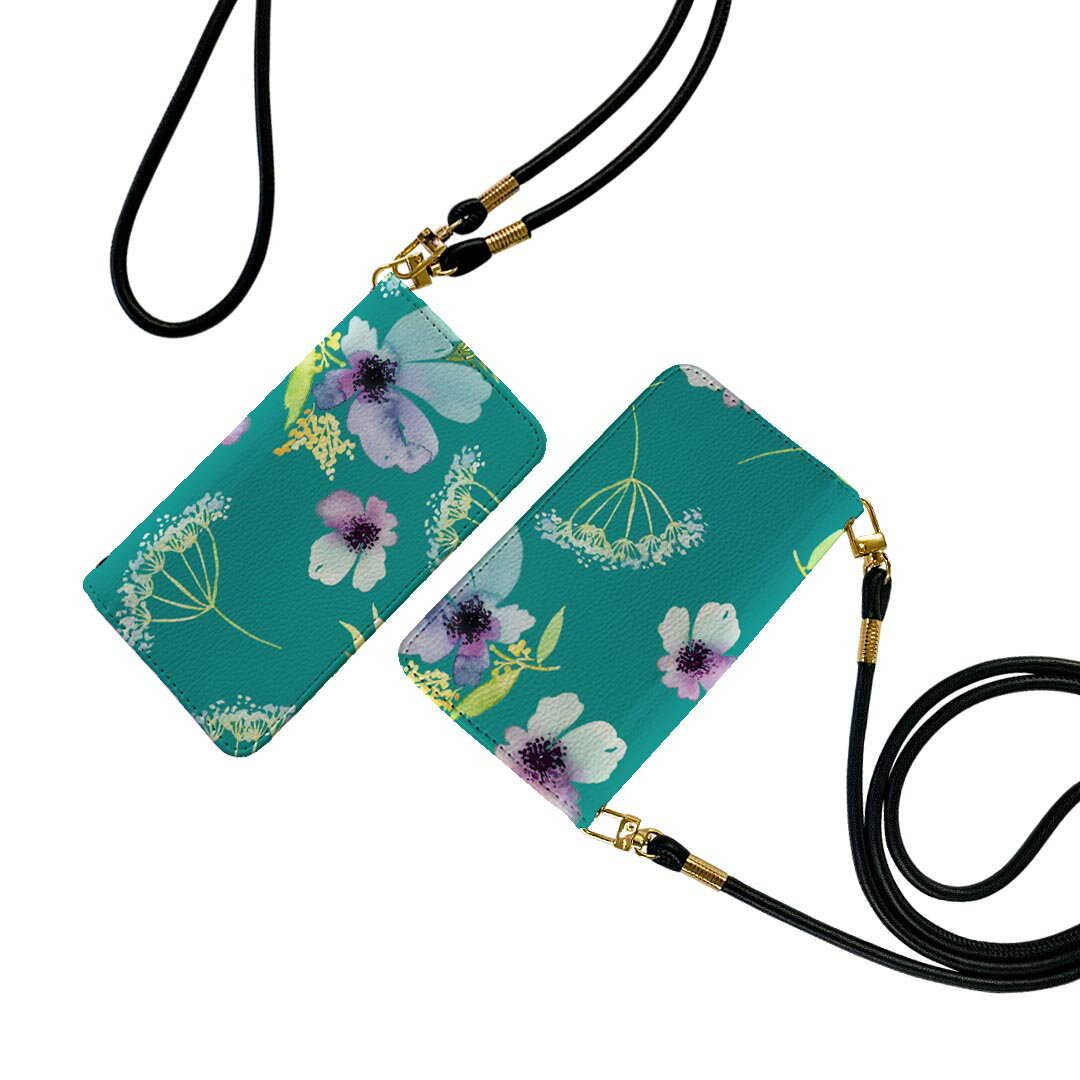 Xperia 10 III エクスペリア SO-52B SOG04 共通対応 ストラップ付き so52b ケース ショルダー スマホ 落下防止 手帳型 マグネット式 ピタッと閉まる スマホカバー 肩掛け 斜めかけ 011100 花　水玉　緑