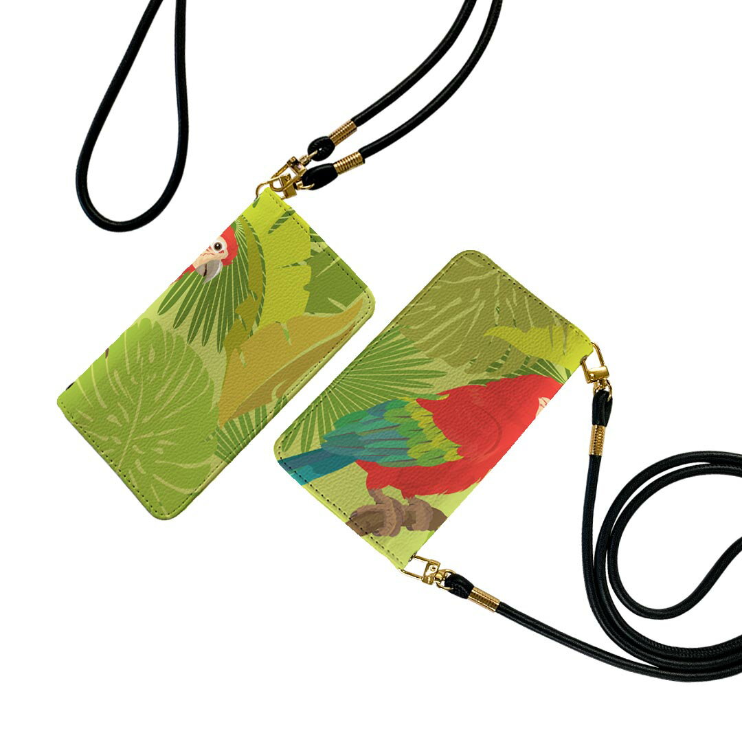 Xperia Ace II SO-41B エクスペリア ストラップ付き so41b ケース ショルダー スマホ 落下防止 手帳型 マグネット式 ピタッと閉まる スマホカバー 肩掛け 斜めかけ 011199 鳥 インコ ボタニカル