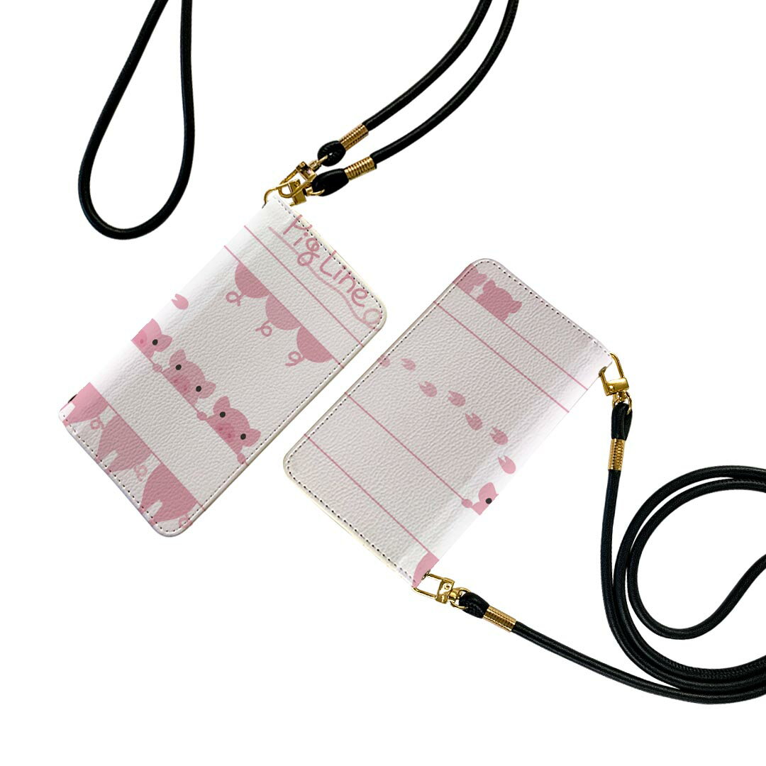 iPhone17 用 スマホカバー 各キャリア 共通対応 手帳型ケース ストラップ付き ショルダー スマホ 落下防止 手帳型 マグネット式 ピタッと閉まる スマホカバー 肩掛け 斜めかけ 011430 動物　ぶた　アニマル(2.0)