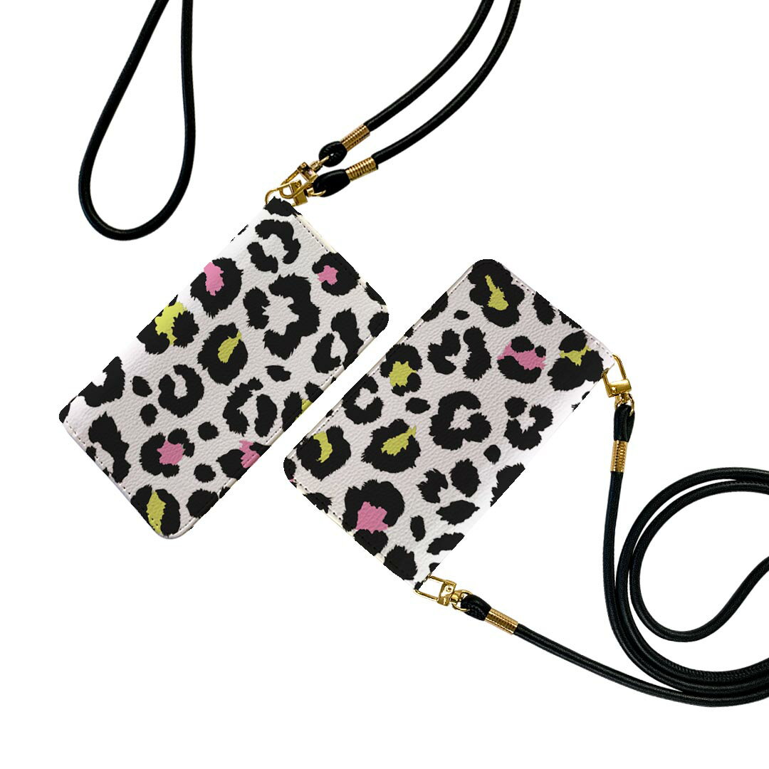 Galaxy A55 5G 用 手帳型ケース SC-53E / SCG27 共通対応 ケース ストラップ付き ショルダー スマホ 落下防止 手帳型 マグネット式 ピタッと閉まる スマホカバー 肩掛け 斜めかけ 011582 ヒョウ柄　アニマル柄　カラフル