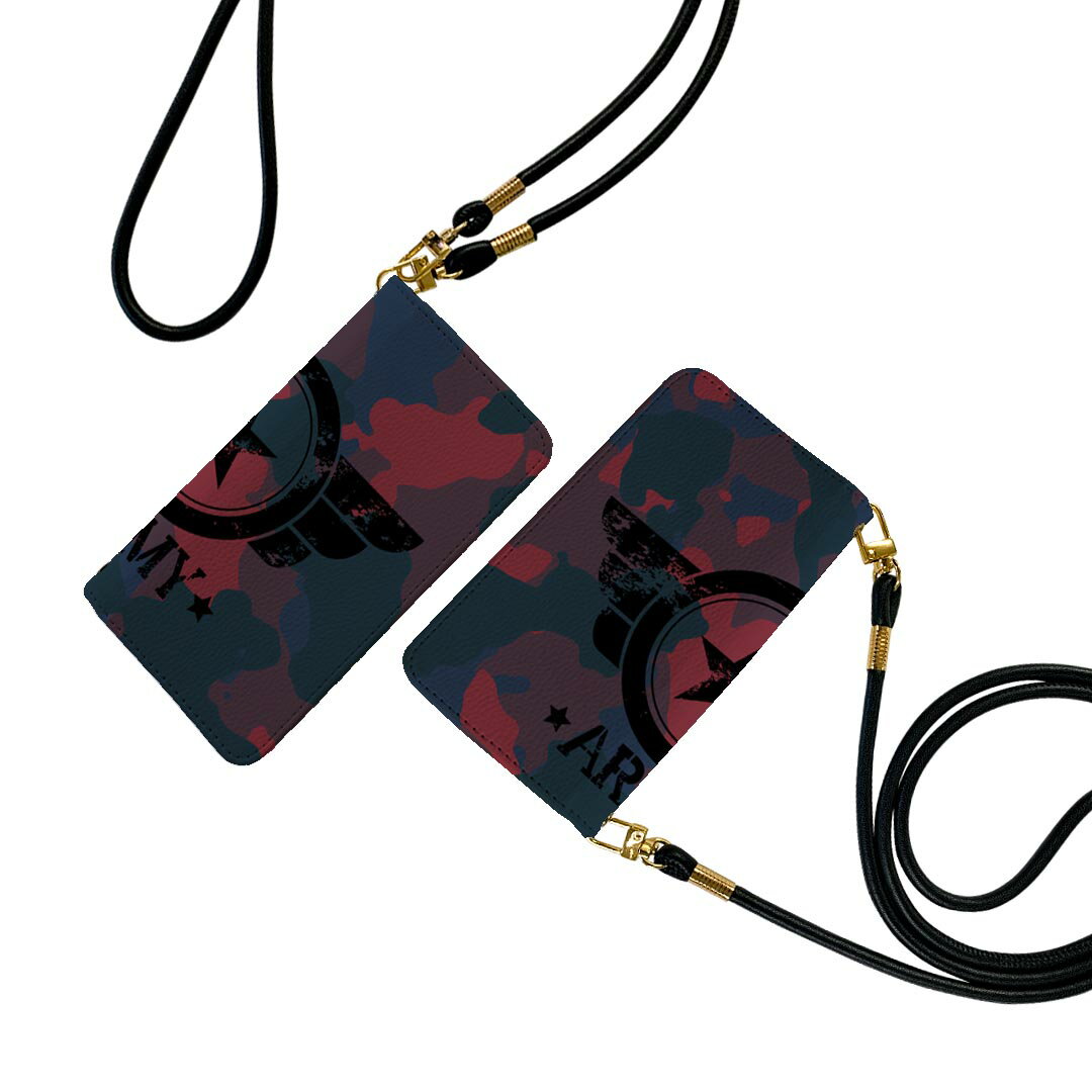 Xperia 1 IV SO-51C / SOG06 / A201SO 共通対応 エクスペリア ストラップ付き so51c ケース ショルダー スマホ 落下防止 手帳型 マグネット式 ピタッと閉まる スマホカバー 肩掛け 斜めかけ 011595 アーミー　迷彩　カモフラ