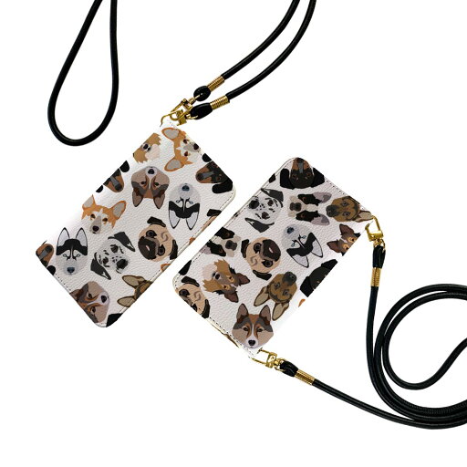 iPhone7 iphone 6/7/8 共通対応 ストラップ付き ケース ショルダー スマホ 落下防止 手帳型 マグネット式 ピタッと閉まる スマホカバー 肩掛け 斜めかけ 011618 動物 アニマル 犬