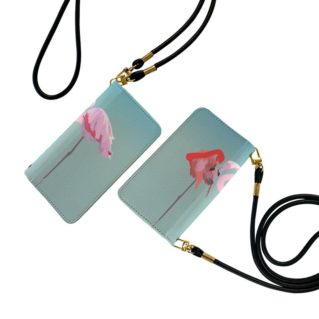 かんたんスマホ4 ケース ZTE かんたんスマホ4 A402ZT 6.1型 手帳型ケース ストラップ付き ショルダー スマホ 落下防止 手帳型 マグネット式 ピタッと閉まる スマホカバー 肩掛け 斜めかけ 011652 フラミンゴ　水辺　動物(2.0)