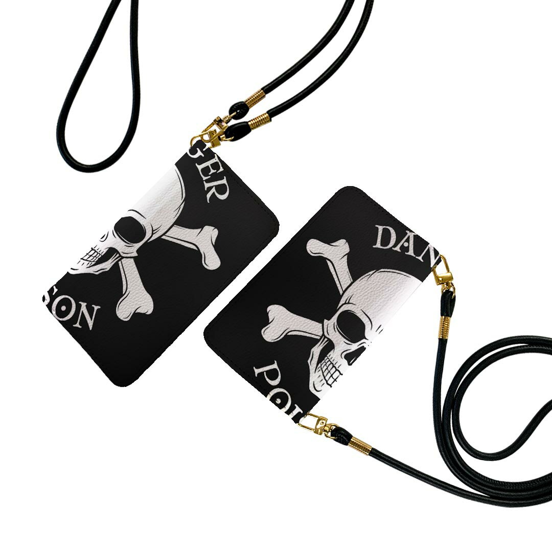 iPhone15pro 6.1インチ 専用 各キャリア iPhone15 Pro プロ 共通対応 ケース ショルダー スマホ 落下防止 手帳型 マグネット式 ピタッと閉まる スマホカバー 肩掛け 斜めかけ 011664 骸骨　ドクロ　黒