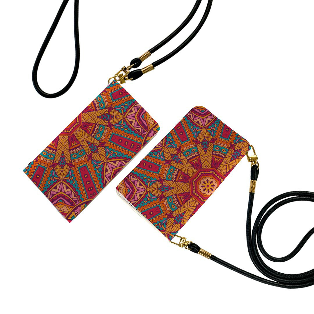 iPhone12 mini 5.4インチ 専用 手帳型ケース ストラップ付き ショルダー スマホ 落下防止 手帳型 マグネット式 ピタッと閉まる スマホカバー 肩掛け 斜めかけ 011725 おしゃれ　模様　カラフル(2.0)