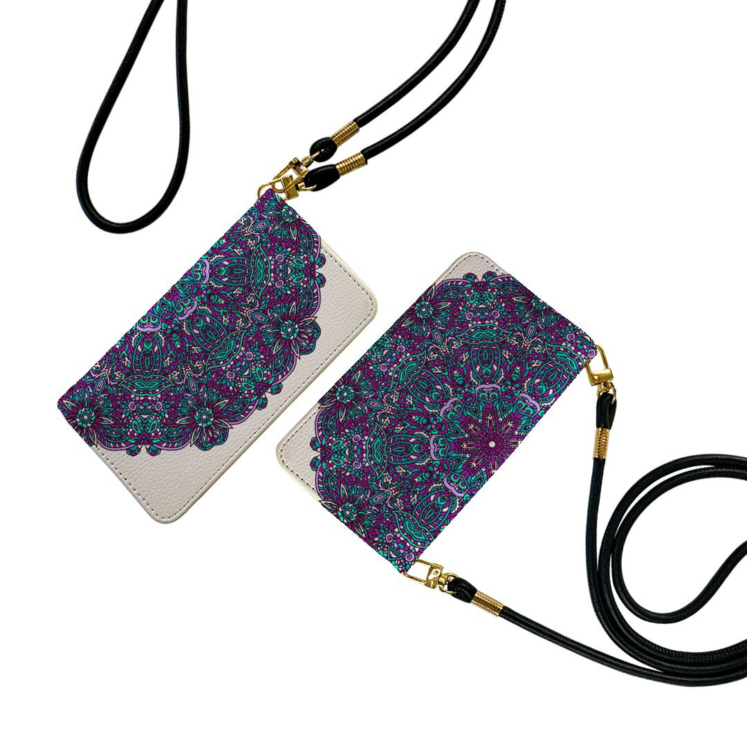 SHV44 AQUOS R3 アクオス アールスリー ストラップ付き ケース ショルダー スマホ 落下防止 手帳型 マグネット式 ピタッと閉まる スマホカバー 肩掛け 斜めかけ 011766 模様　エレガント　紫