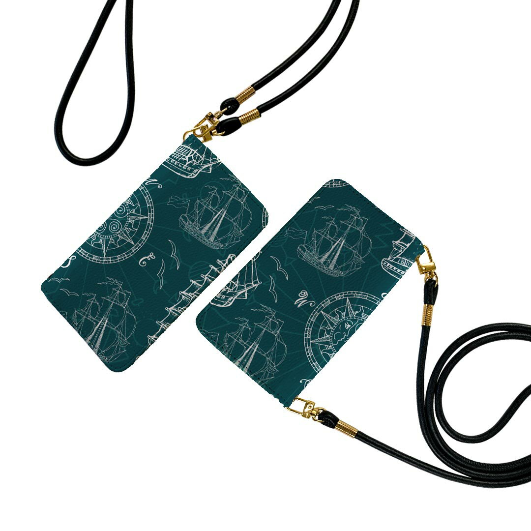 LG V60 ThinQ 5G L-51A ストラップ付き l51a ケース ショルダー スマホ 落下防止 手帳型 マグネット式 ピタッと閉まる スマホカバー 肩掛け 斜めかけ 011946 船　マーク　海