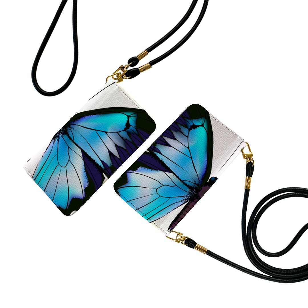 あんしんスマホ KY-51B ストラップ付き ky51b ケース ショルダー スマホ 落下防止 手帳型 マグネット式 ピタッと閉まる スマホカバー 肩掛け 斜めかけ 012041 蝶　エレガント　羽(2.0)